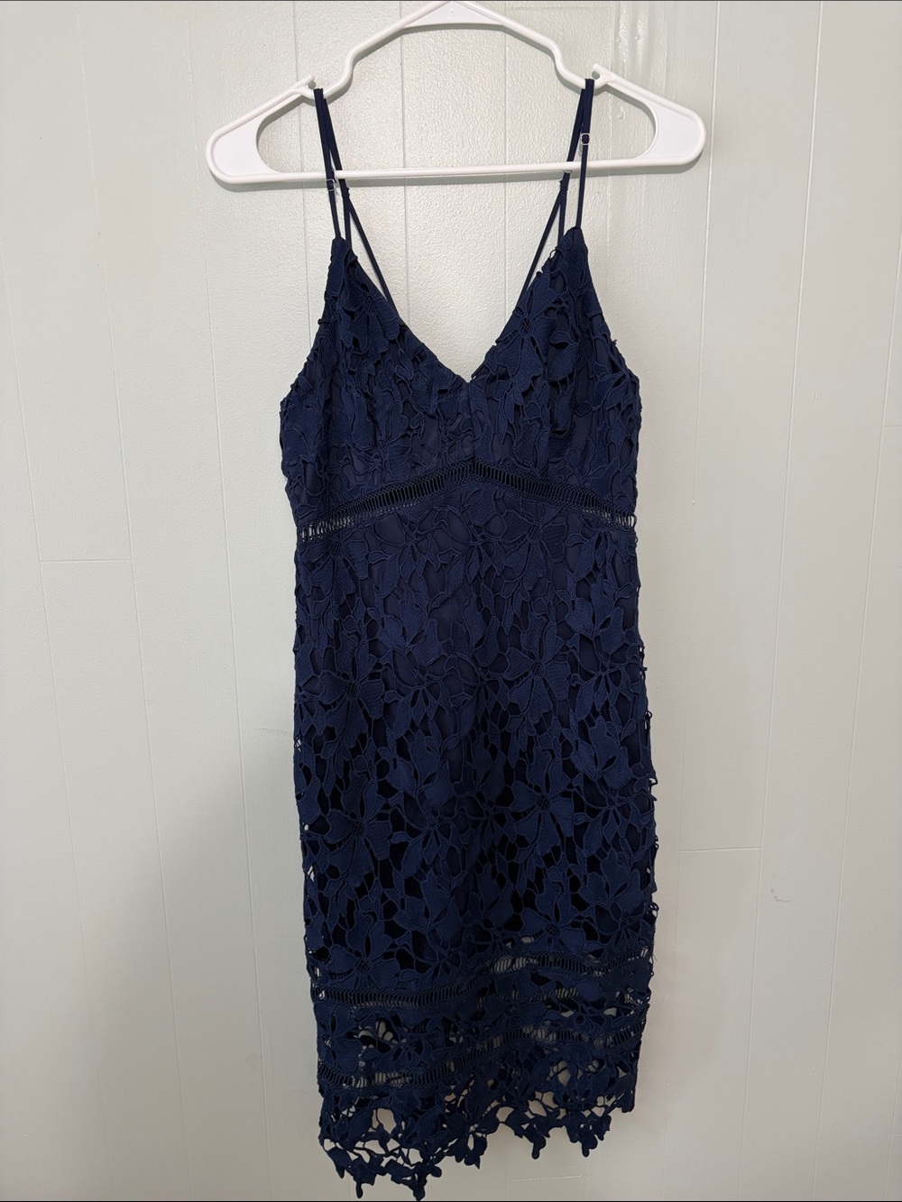 Astr Navy Floral Lace Midi Slip Dress